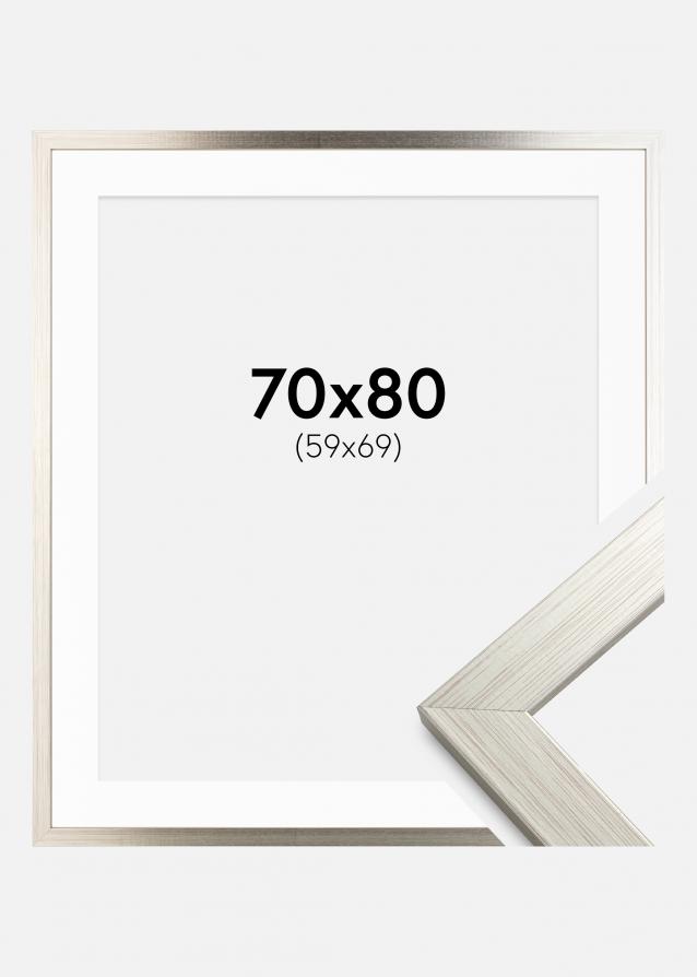 Ram med passepartou Frame Silver Wood 70x80 cm - Picture Mount White 60x70 cm