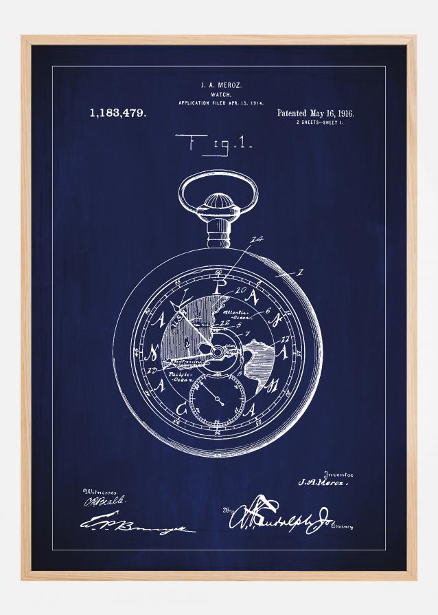 Bildverkstad Patent drawing - Pocketwatch - Blue Poster
