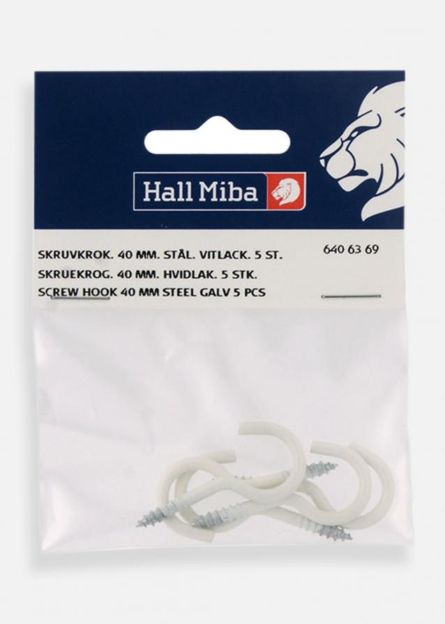 Hallmiba Screw Hook 40 mm white painted steel 5-pack