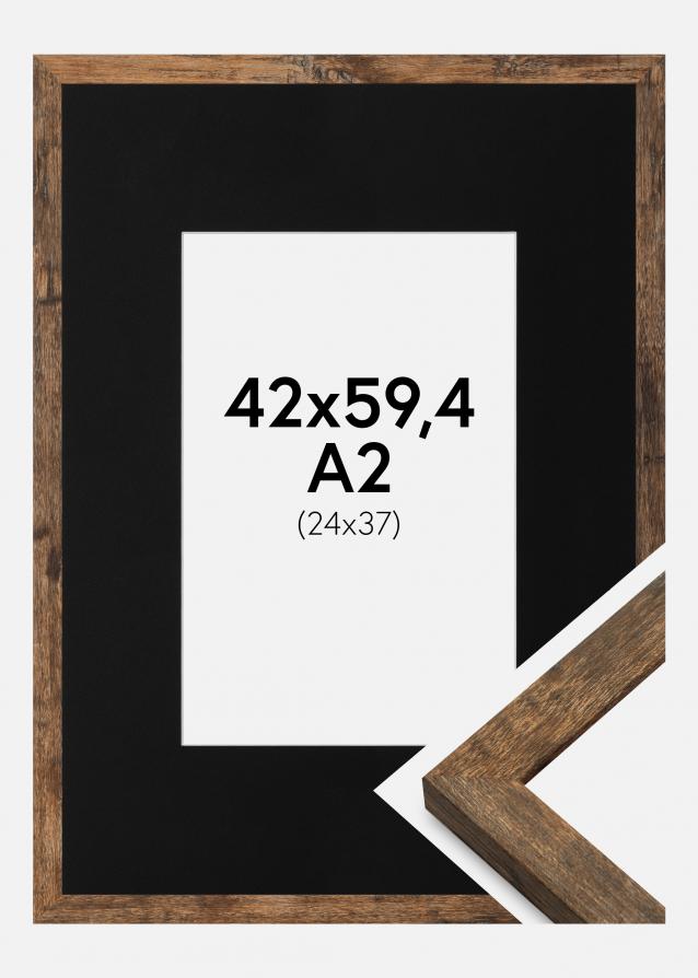 Ram med passepartou Frame Fiorito Washed Oak 42x59.4 cm (A2) - Picture Mount Black 25x38 cm