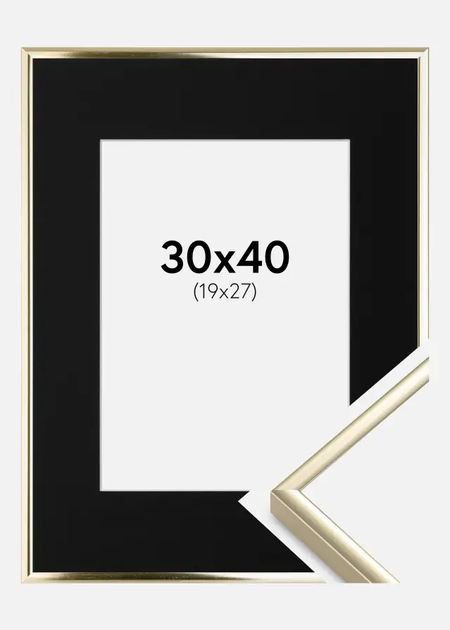 Ram med passepartou Frame Aluminium Shiny Gold 30x40 cm - Picture Mount Black 20x28 cm