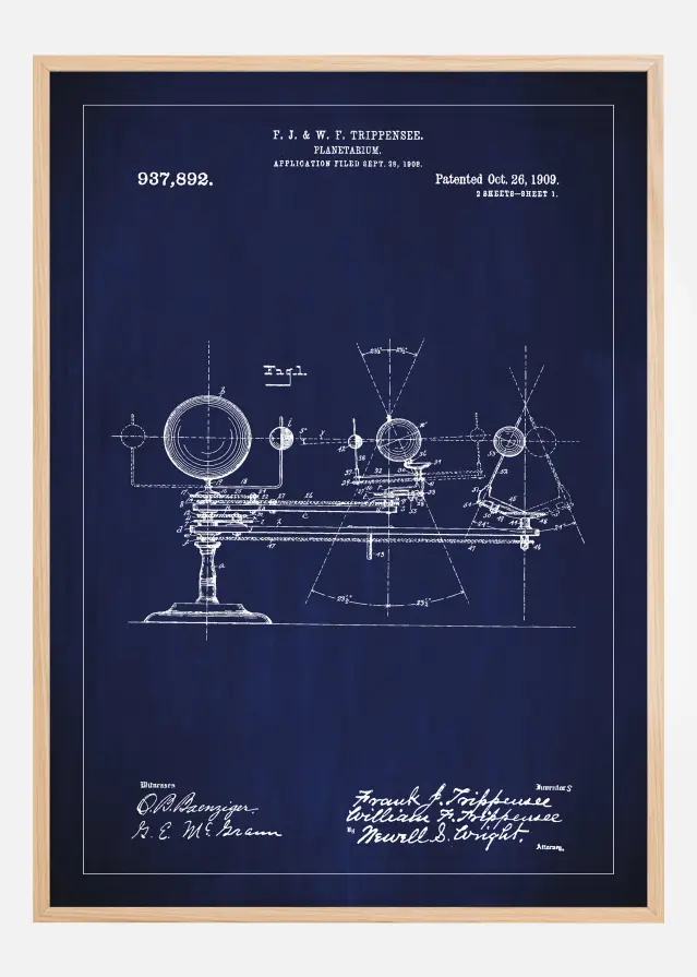 Bildverkstad Patent drawing - Planetarium - Blue Poster