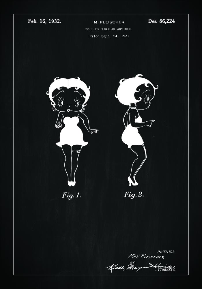 Bildverkstad Patent drawing - Betty Boop - Black Poster