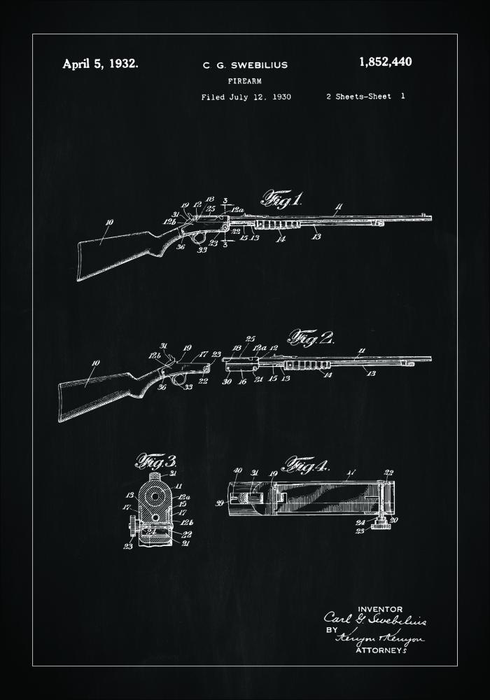 Bildverkstad Patent drawing - Rifle I - Black Poster