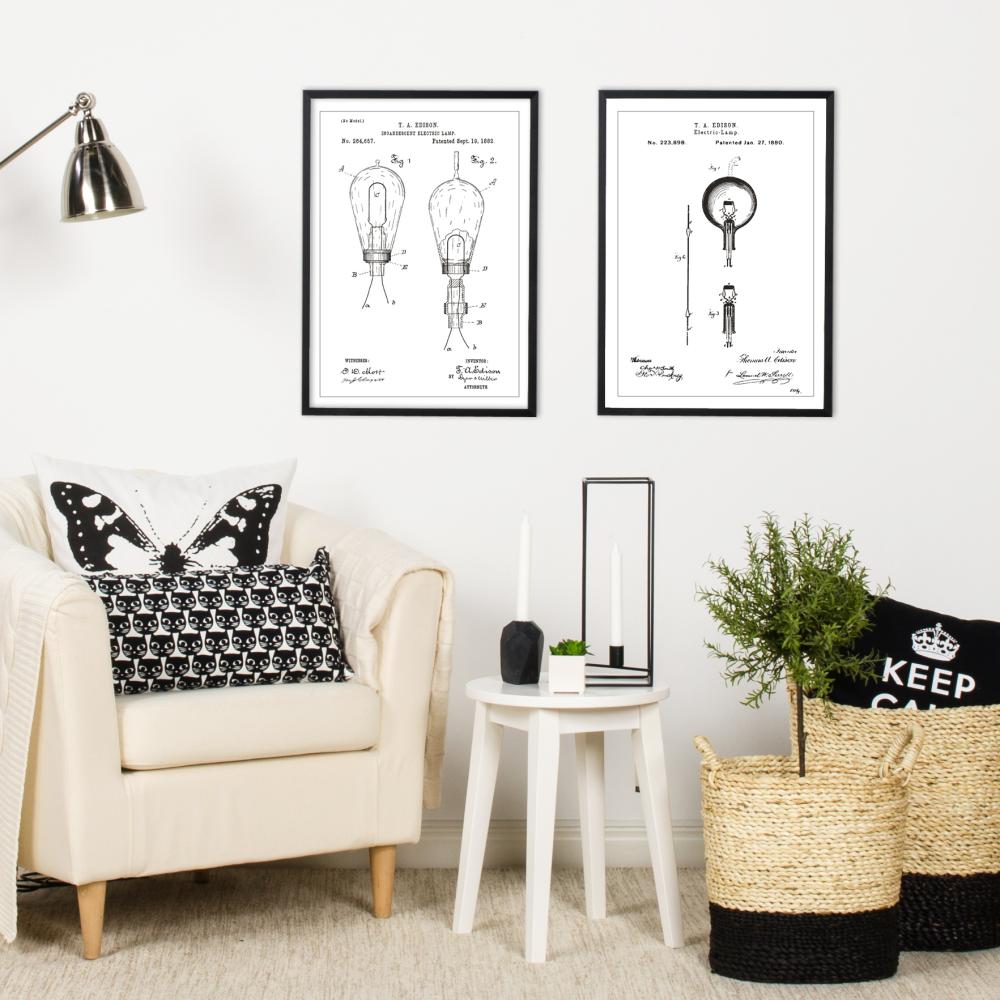 Bildverkstad Patent drawing - Lightbulb B - White Poster