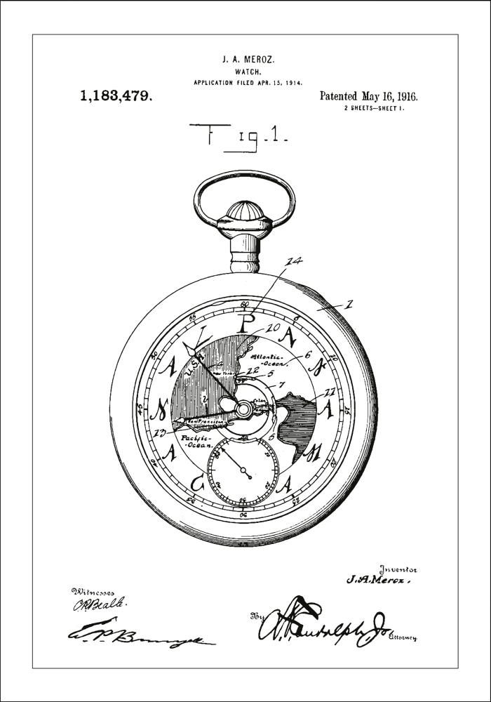 Bildverkstad Patent drawing - Pocketwatch - White Poster