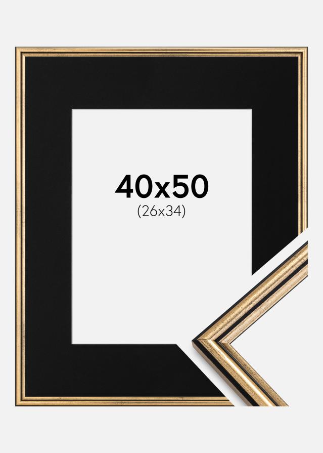 Ram med passepartou Frame Horndal Gold 40x50 cm - Picture Mount Black 27x35 cm