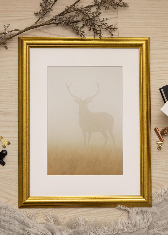 Ram med passepartou Frame Västkusten Gold 20x30 cm - Picture Mount White 10x20 cm