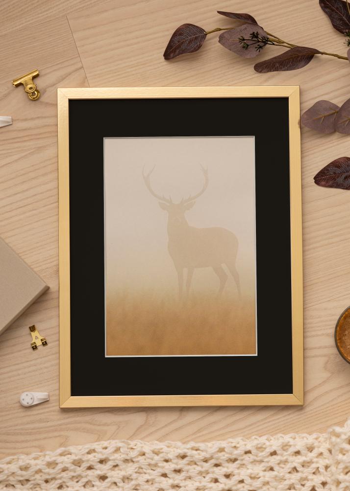 Ram med passepartou Frame Trendy Gold 13x18 cm - Picture Mount Black 3.5x5 inches