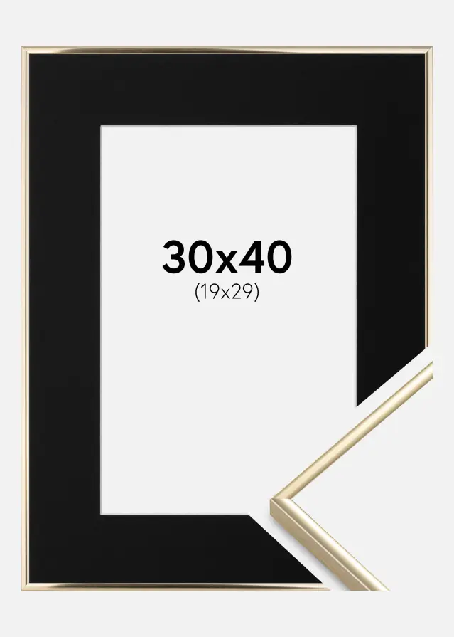 Ram med passepartou Frame Visby Shiny Gold 30x40 cm - Picture Mount Black 20x30 cm