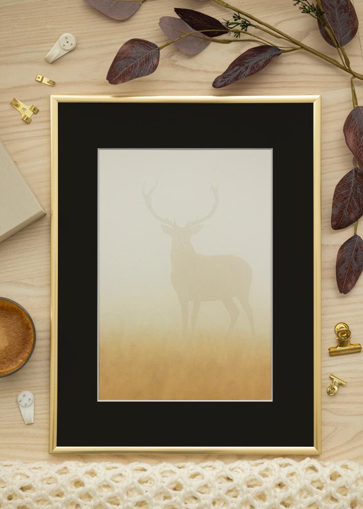 Ram med passepartou Frame New Lifestyle Shiny Gold 40x50 cm - Picture Mount Black 12x16 inches