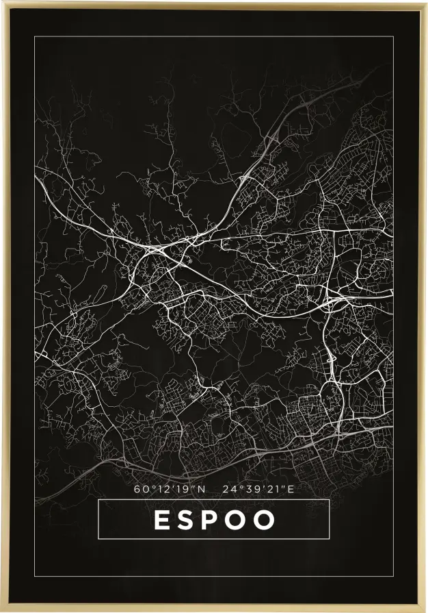 Bildverkstad Map - Espoo - Black Poster