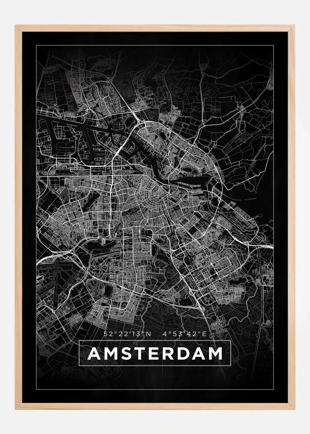 Bildverkstad Map - Amsterdam - Black Poster