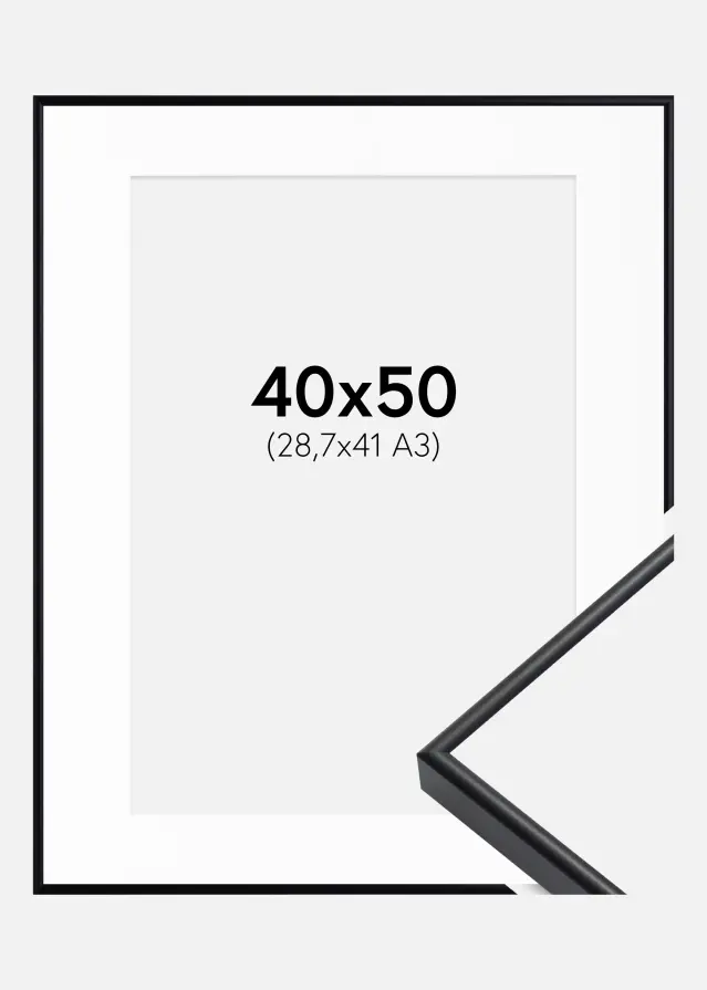 Ram med passepartou Frame Visby Black 40x50 cm - Picture Mount White 29.7x42 cm (A3)