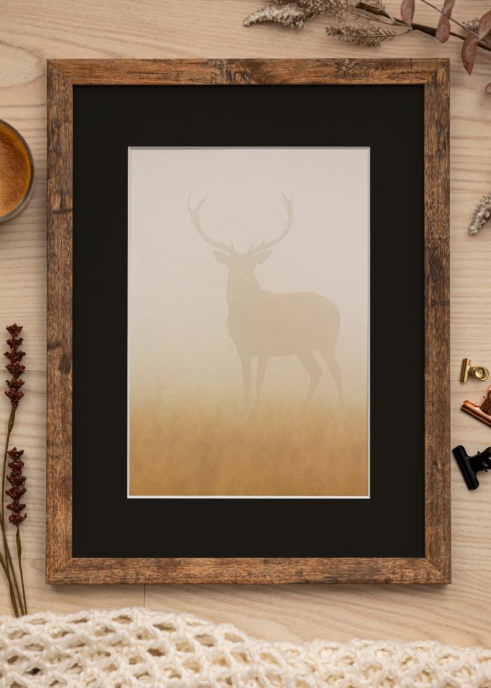 Ram med passepartou Frame Fiorito Washed Oak 42x59.4 cm (A2) - Picture Mount Black 25x38 cm