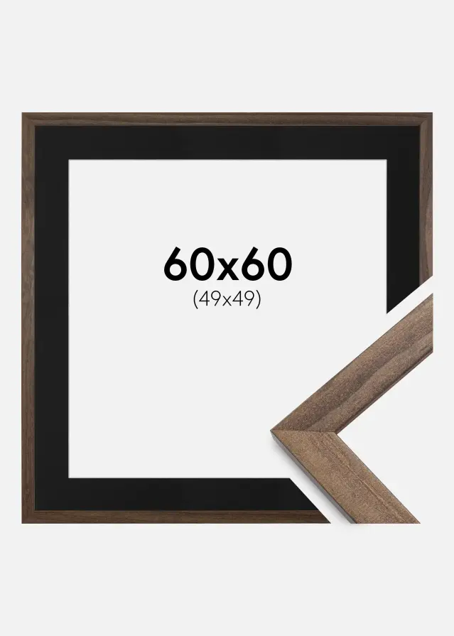 Ram med passepartou Frame Stilren Walnut 60x60 cm - Picture Mount Black 50x50 cm