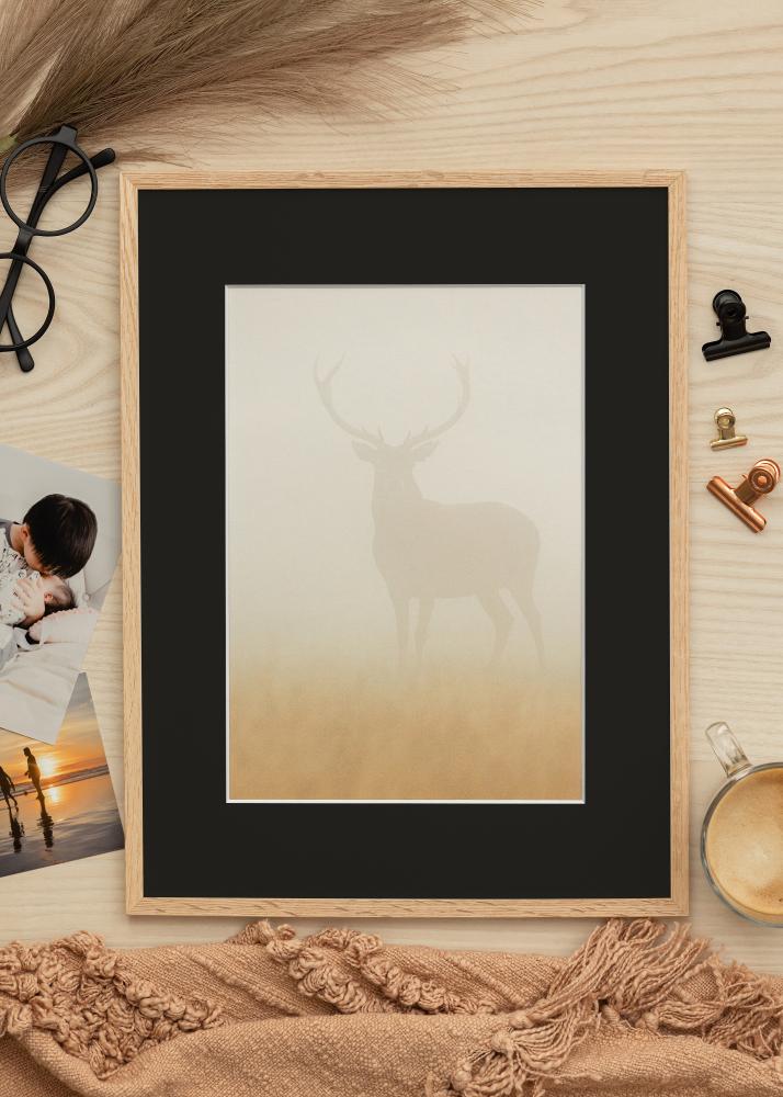 Ram med passepartou Frame Narrow Oak 30x40 cm - Picture Mount Black 21x29.7 cm (A4)