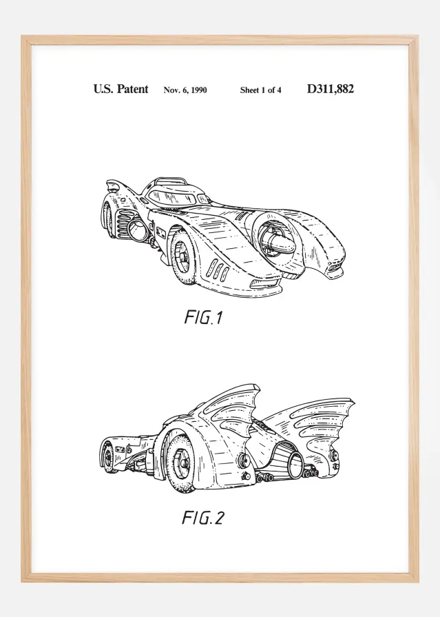 Bildverkstad Patent drawing - Batman - Batmobile 1990 I Poster