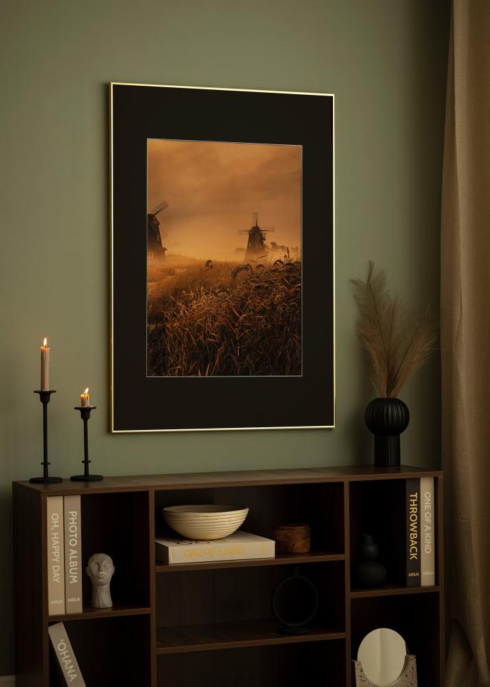 Ram med passepartou Frame Visby Shiny Gold 50x70 cm - Picture Mount Black 16x24 inches