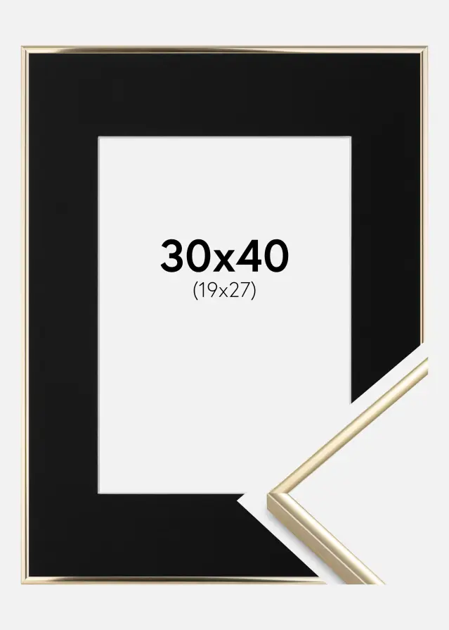 Ram med passepartou Frame Visby Shiny Gold 30x40 cm - Picture Mount Black 20x28 cm