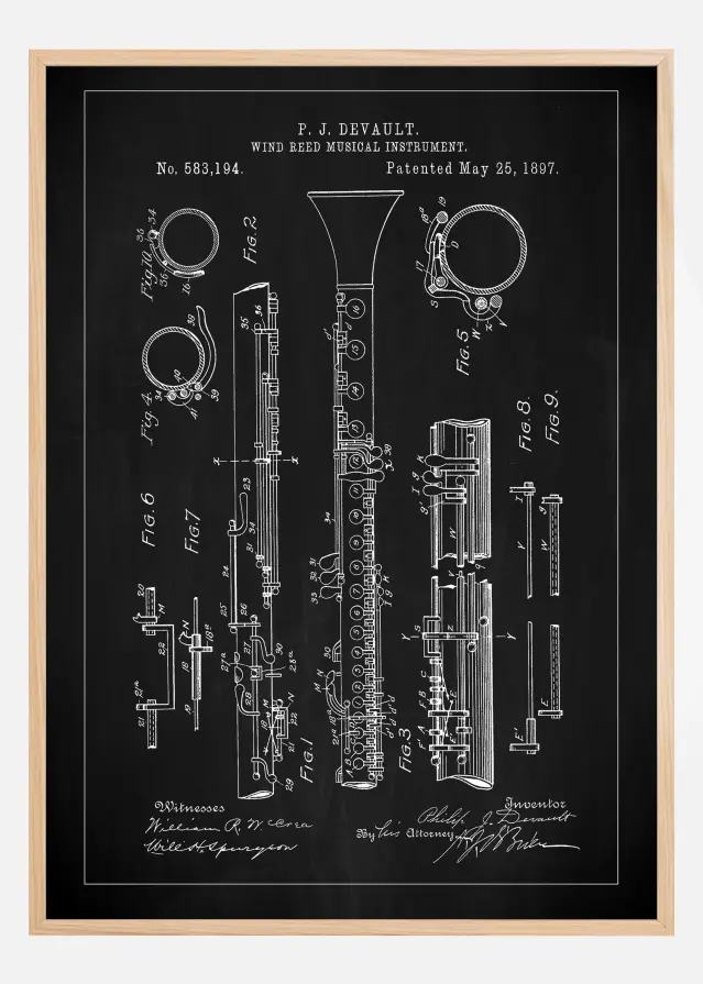 Bildverkstad Patent Print - Clarinet - Black Poster