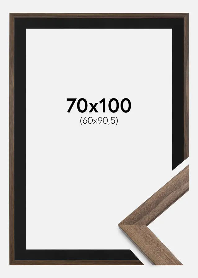 Ram med passepartou Frame Stilren Walnut 70x100 cm - Picture Mount Black 61x91.5 cm