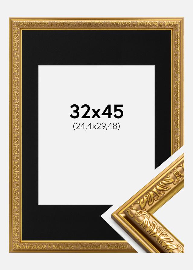 Ram med passepartou Frame Nostalgia Gold 32x45 cm - Picture Mount Black 10x12 inches