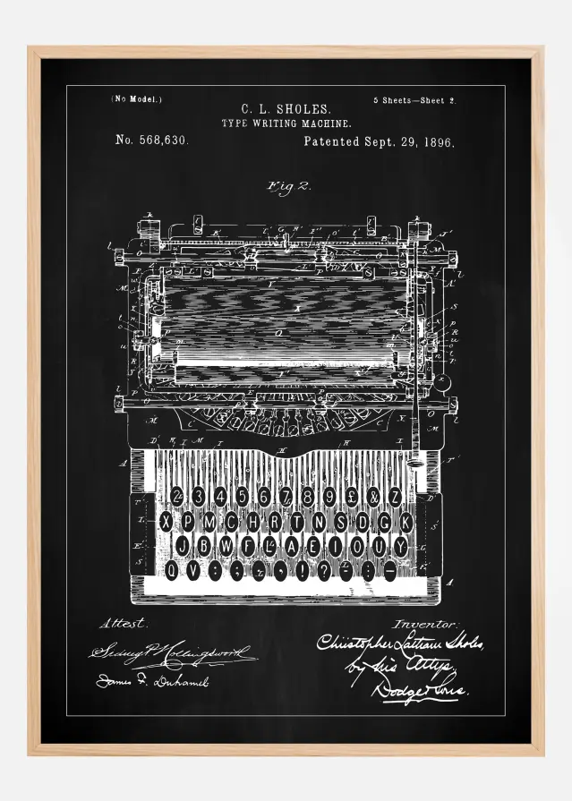 Bildverkstad Patent drawing - Typewriter - Black Poster