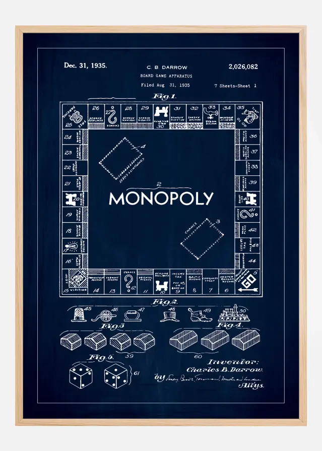 Bildverkstad Patent drawing - Monopoly I - Blue Poster