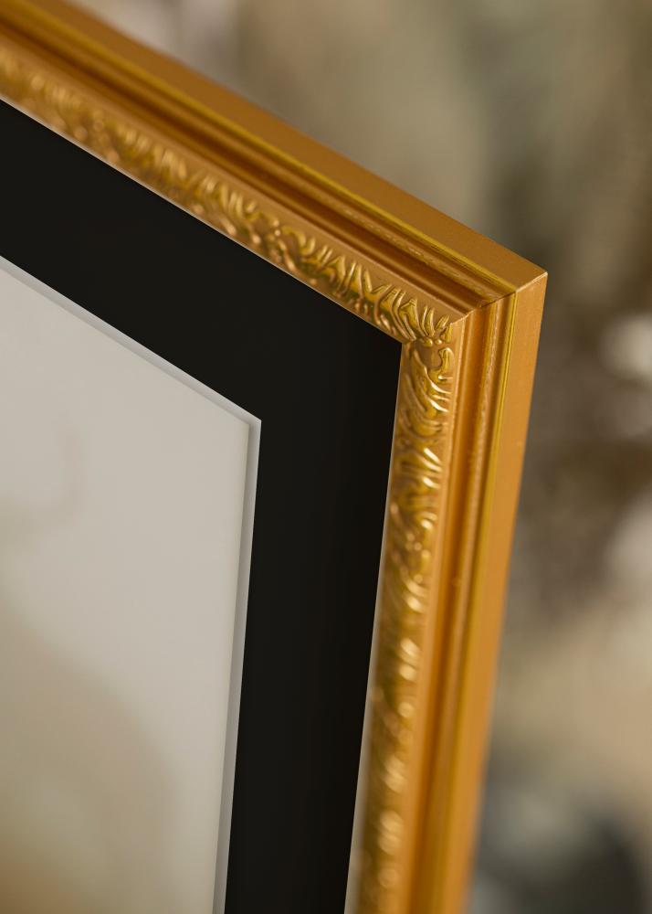 Ram med passepartou Frame Nostalgia Gold 32x45 cm - Picture Mount Black 10x12 inches