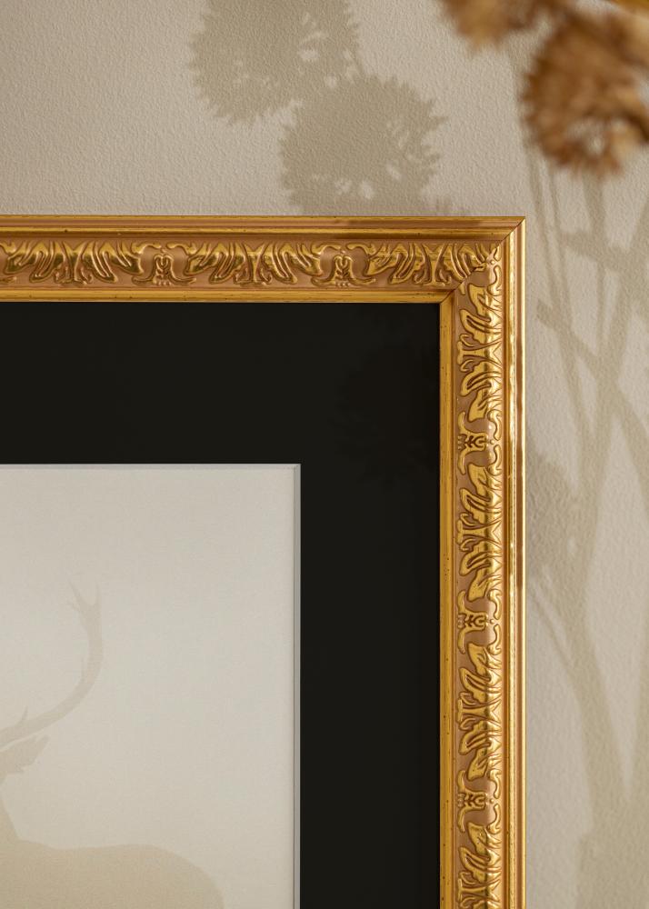 Ram med passepartou Frame Nostalgia Gold 32x45 cm - Picture Mount Black 10x12 inches