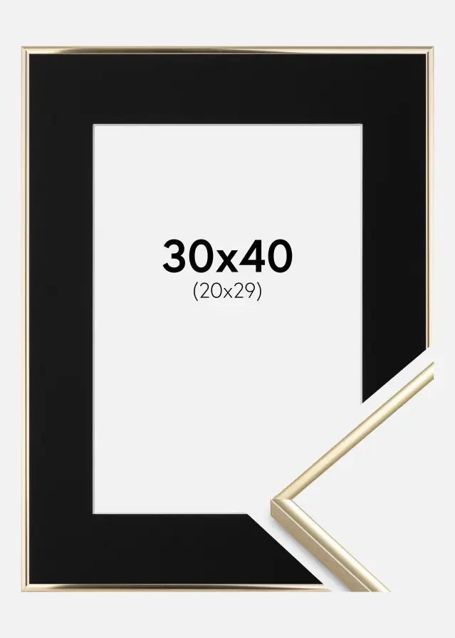 Ram med passepartou Frame Visby Shiny Gold 30x40 cm - Picture Mount Black 21x30 cm