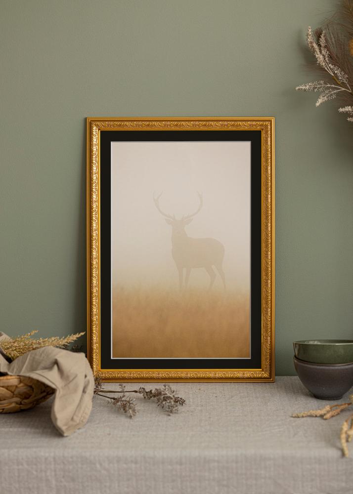 Ram med passepartou Frame Nostalgia Gold 32x45 cm - Picture Mount Black 10x12 inches