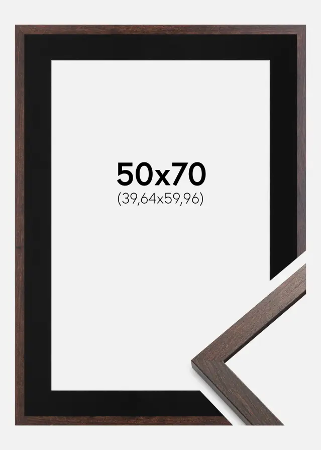 Ram med passepartou Frame Trendy Walnut 50x70 cm - Picture Mount Black 16x24 inches