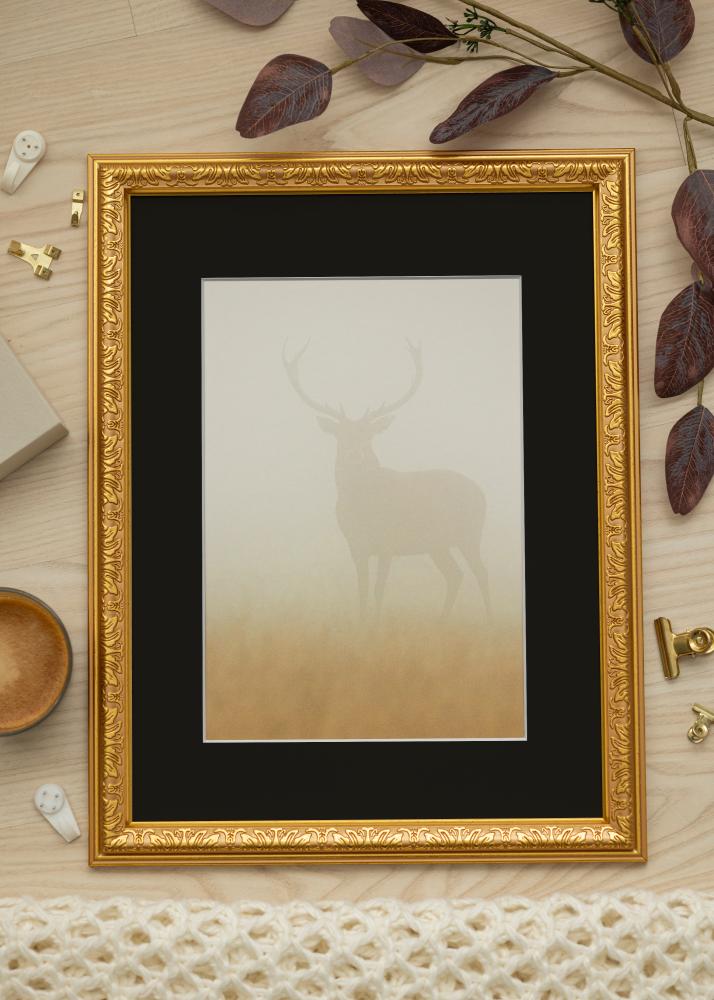 Ram med passepartou Frame Nostalgia Gold 32x45 cm - Picture Mount Black 10x12 inches