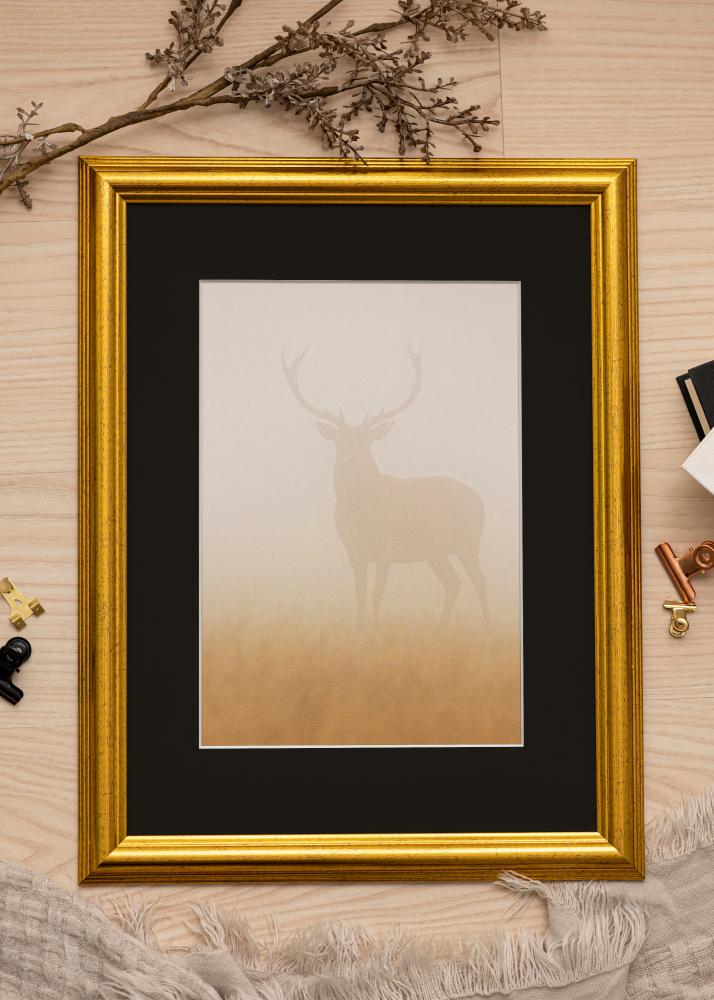 Ram med passepartou Frame Västkusten Gold 32x45 cm - Picture Mount Black 10x12 inches