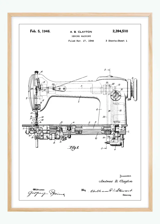 Bildverkstad Patent drawing - Sewing machine I Poster