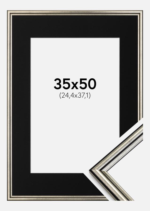 Ram med passepartou Frame Horndal Silver 35x50 cm - Picture Mount Black 10x15 inches