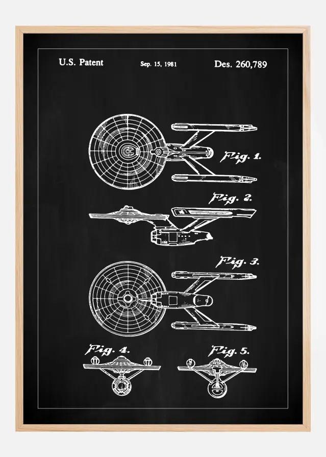 Bildverkstad Patent drawing - Star Trek - USS Enterprise - Black Poster