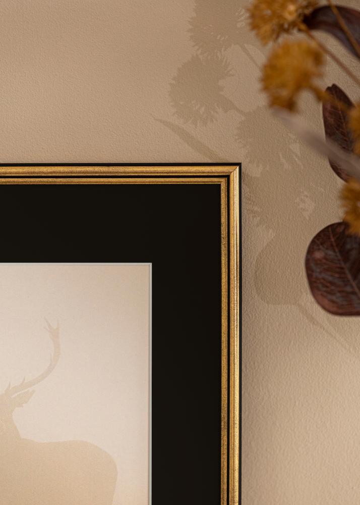 Ram med passepartou Frame Horndal Gold 35x50 cm - Picture Mount Black 10x15 inches