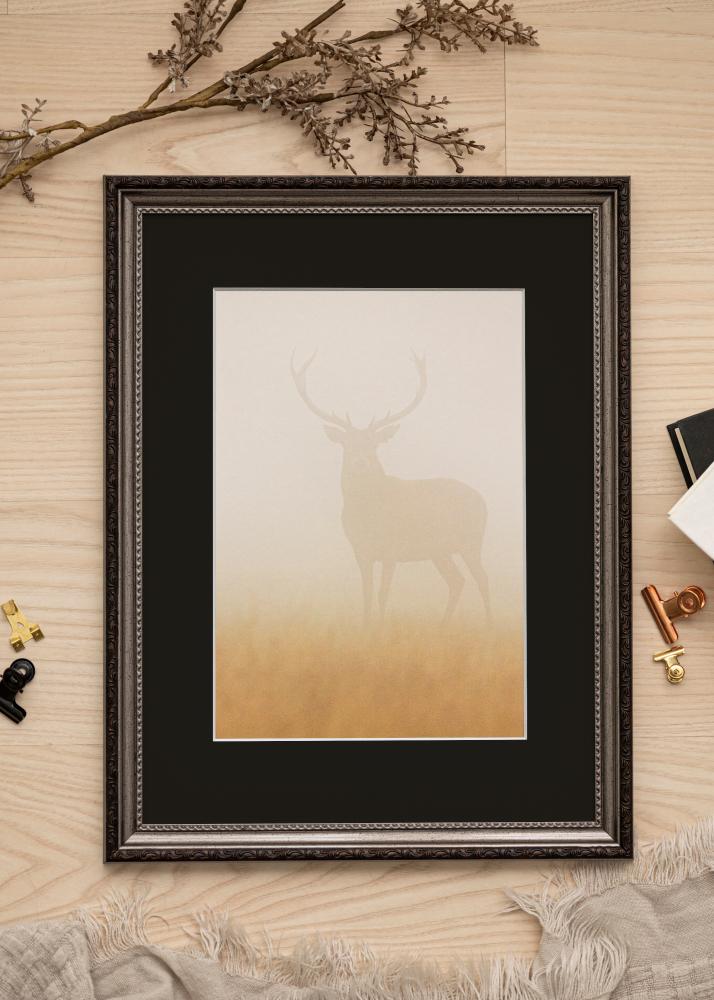 Ram med passepartou Frame Abisko Silver 50x70 cm - Picture Mount Black 33x56 cm