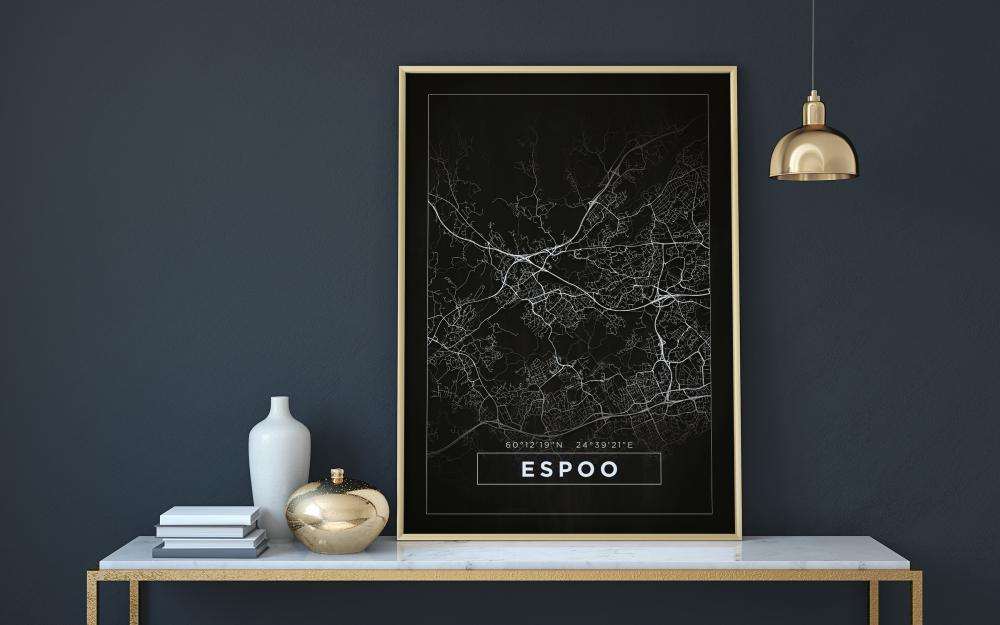 Bildverkstad Map - Espoo - Black Poster