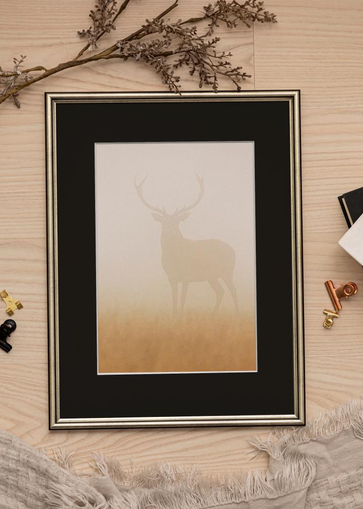 Ram med passepartou Frame Horndal Silver 35x50 cm - Picture Mount Black 10x15 inches