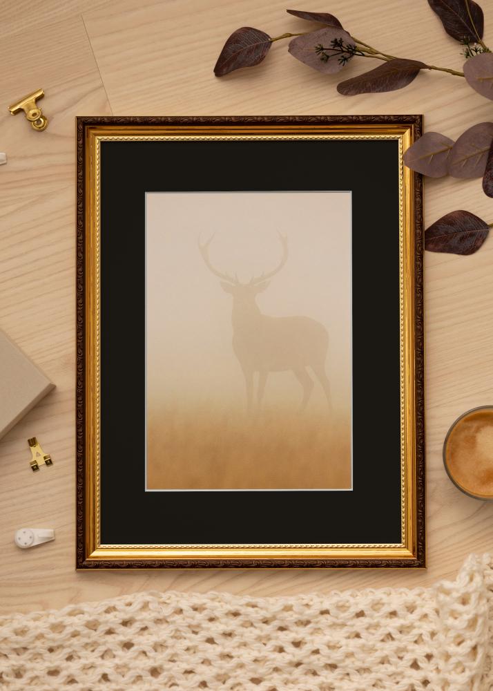 Ram med passepartou Frame Abisko Gold 50x70 cm - Picture Mount Black 33x56 cm