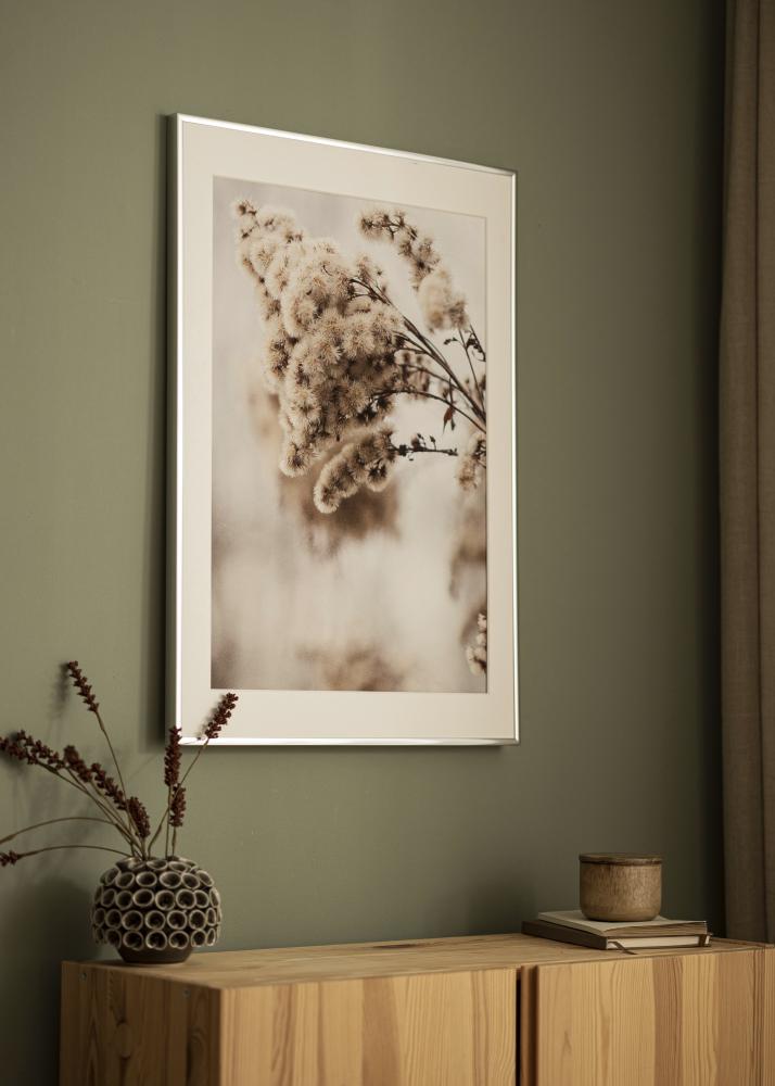 Ram med passepartou Frame Aluminium Shiny Silver 70x100 cm - Picture Mount White 60x90 cm