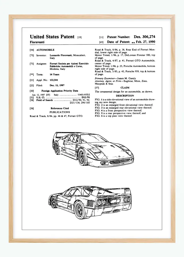 Bildverkstad Patent drawing - Ferrari F40 I Poster