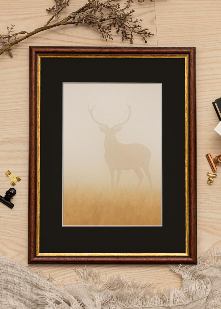 Ram med passepartou Frame Siljan Brown 13x18 cm - Picture Mount Black 3.5x5 inches