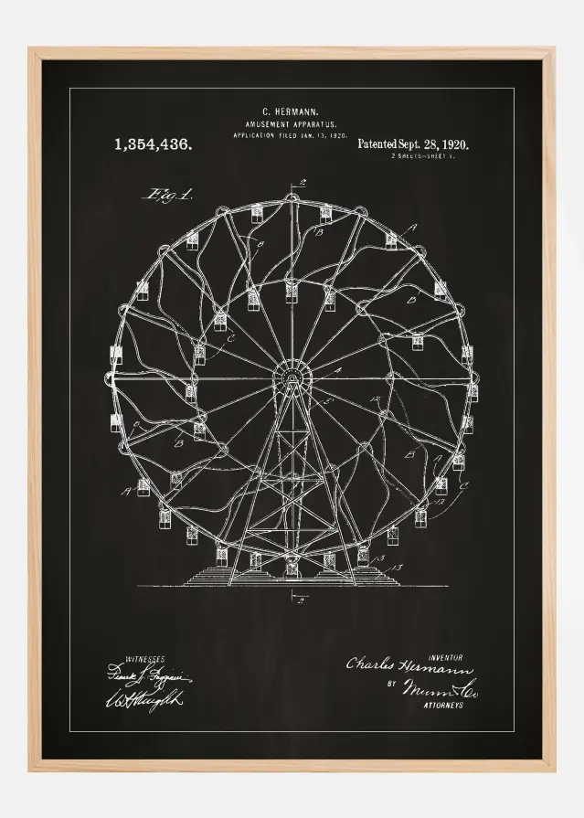 Bildverkstad Patent drawing - Ferris wheel - Black Poster