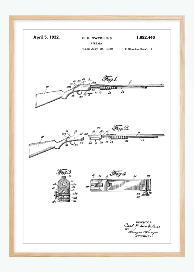 Bildverkstad Patent drawing - Rifle I Poster