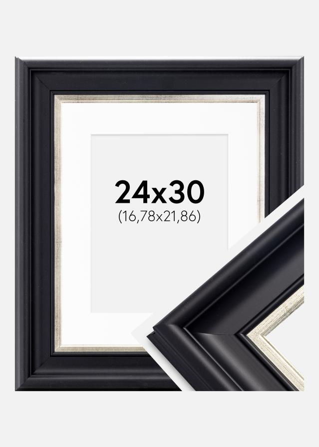 Ram med passepartou Frame Dalarna Black-Silver 24x30 cm - Picture Mount White 7x9 inches